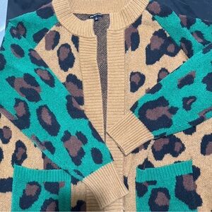 Who What Wear Tan and Brown Leopard Print Knit Cardigan